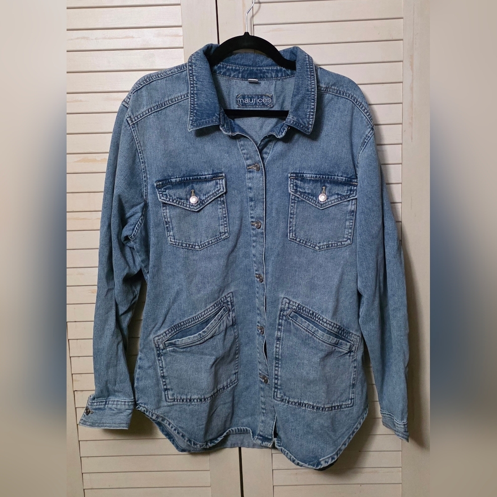 Maurices Light Blue Denim Shacket - Picture 4 of 7